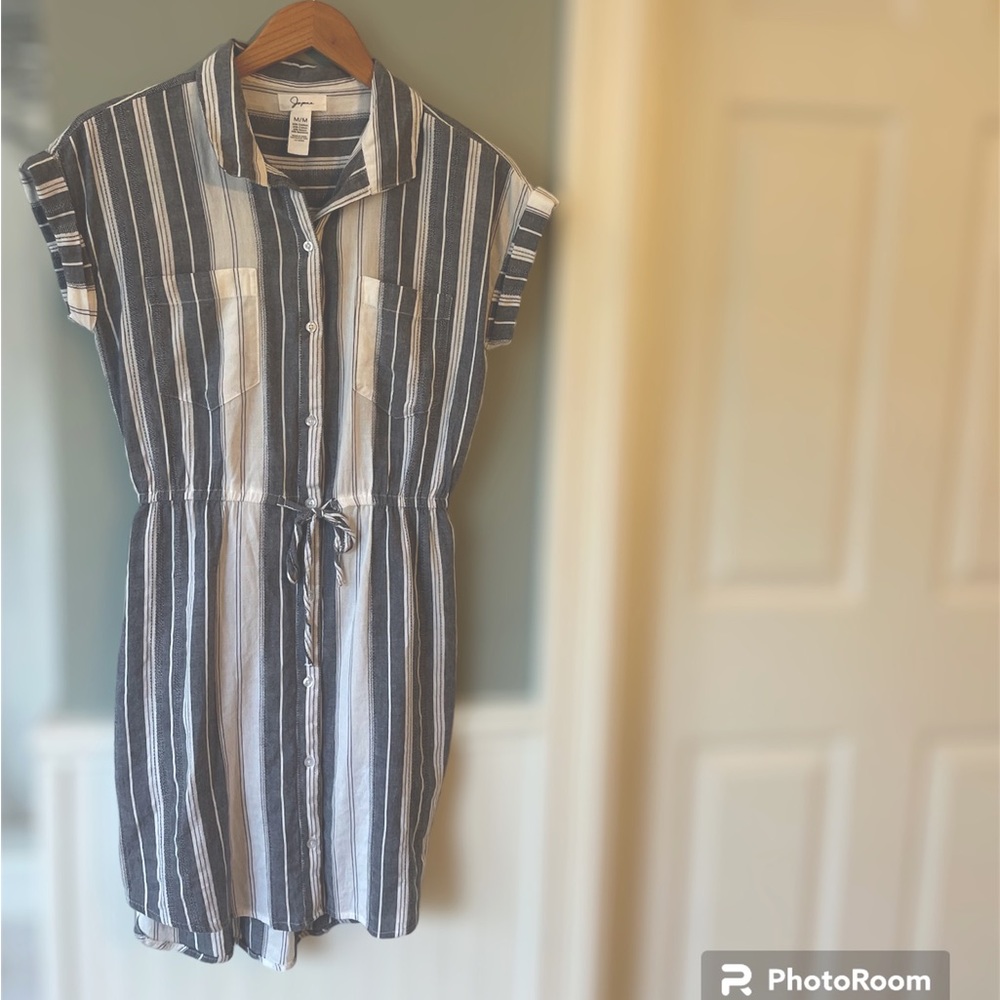 Chambray stripe shirt dress